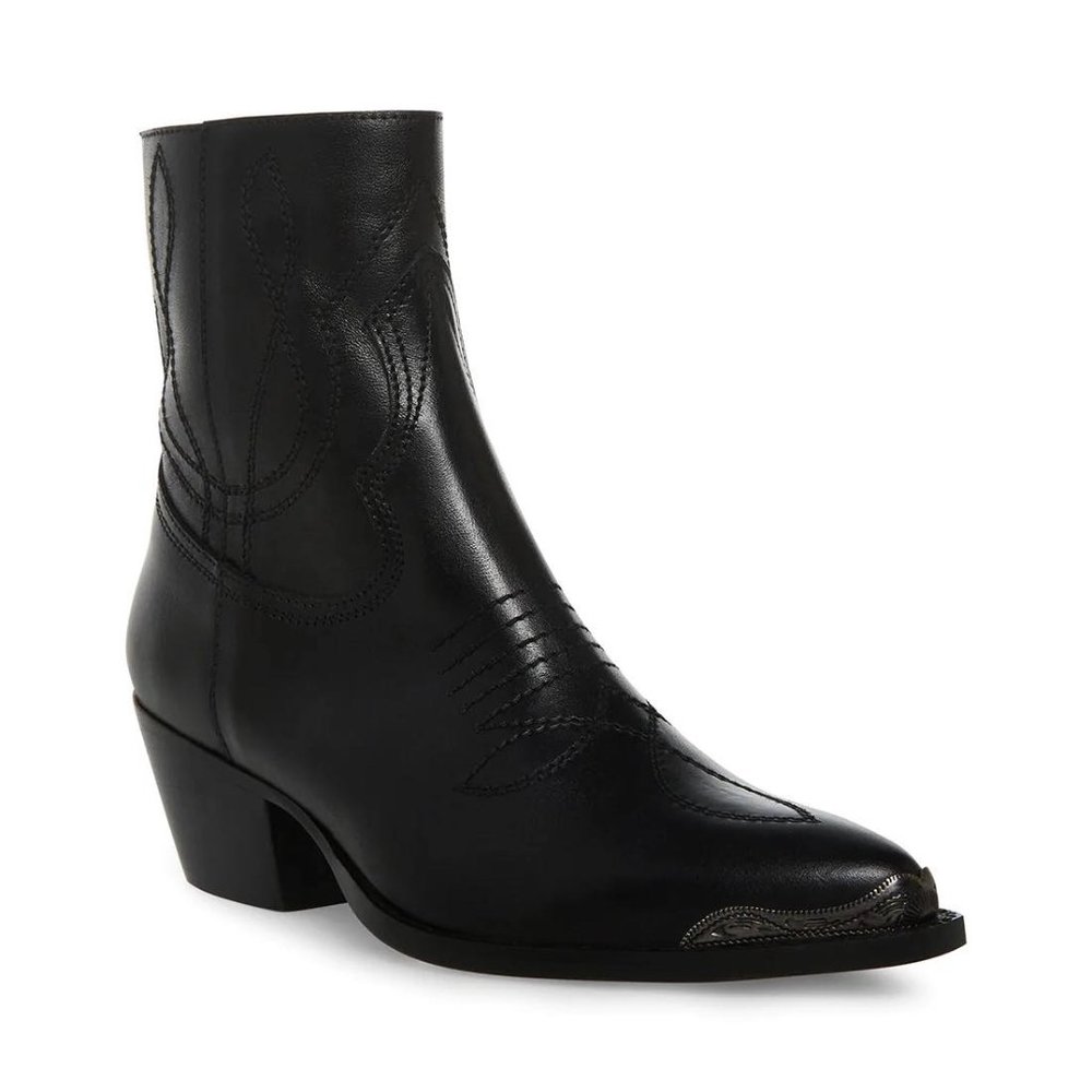 NWT Steve Madden Greyson Black Leather Cowboy Bootie